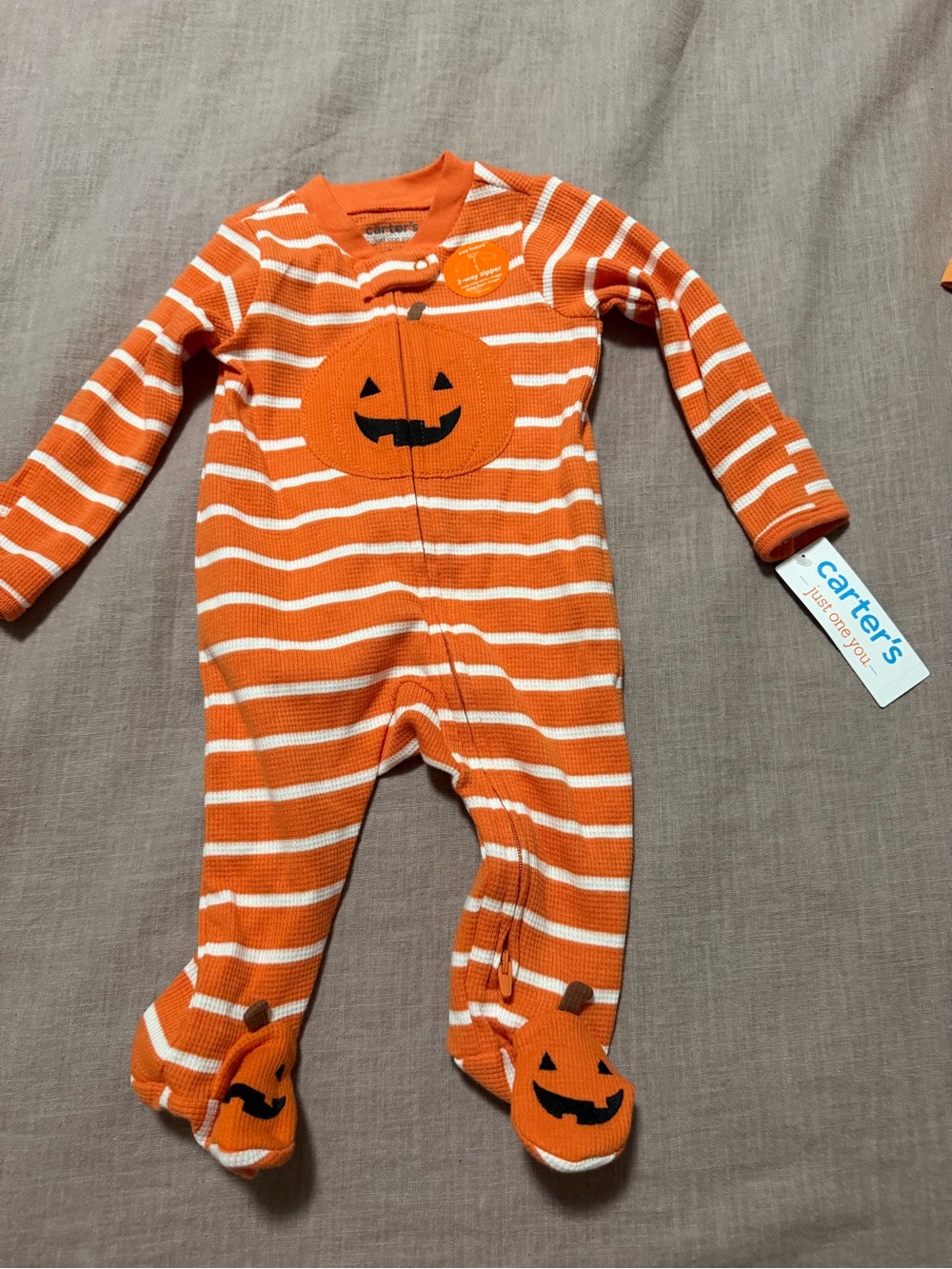 NWT Carters Orange Stripe Pumpkin Footed One-Piece Pajama Halloween Size 3 Month
